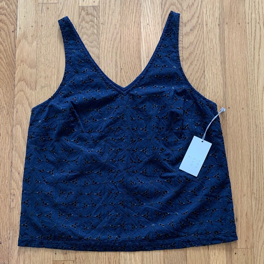 Navy Eyelet Shell Tank NWT